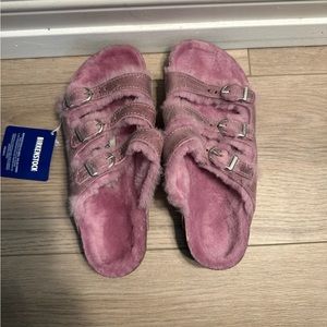 Birkenstock Florida Shearling Oiled Leather Lavender Sandals 1020316 USL7 EU38